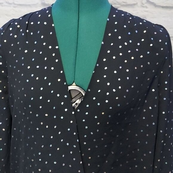 Bcbgenerarion Women's Black Gold polka dot Surplice long sleeve bodysuit Sz S - Picture 2 of 8